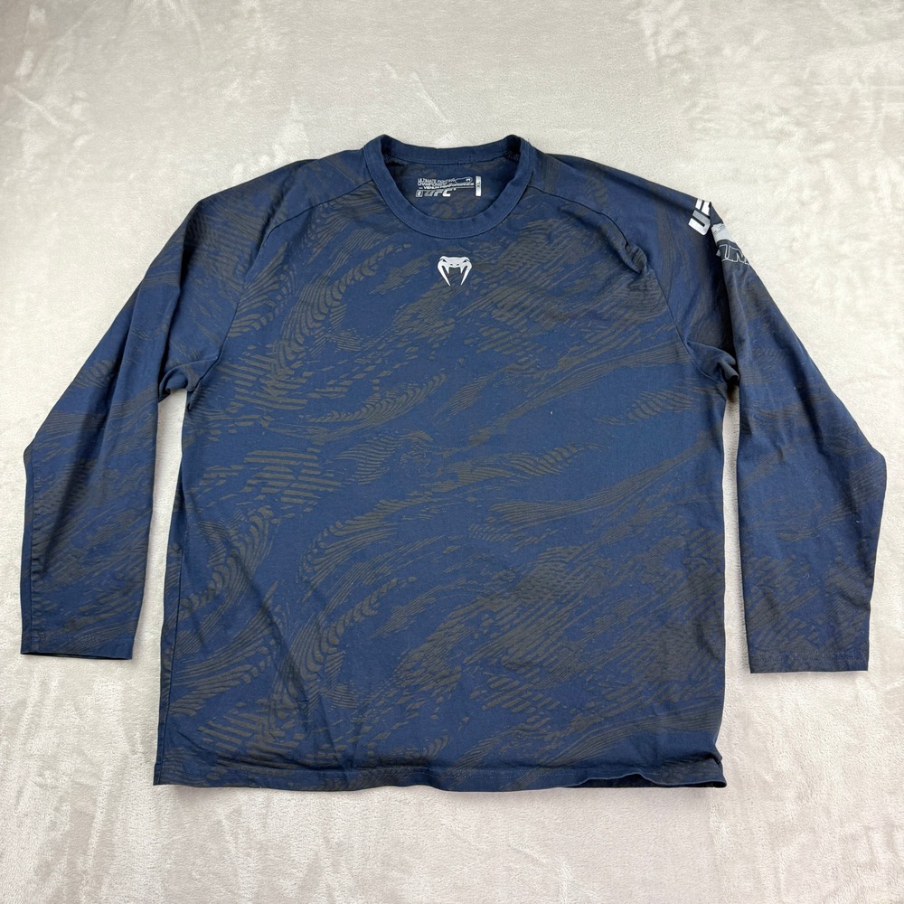 UFC Venum Performance Long Sleeve Shirt Mens XL Navy Charcoal Graphic MMA Combat